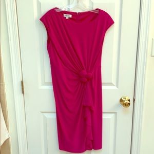 Hot pink matte jersey dress with side rouching